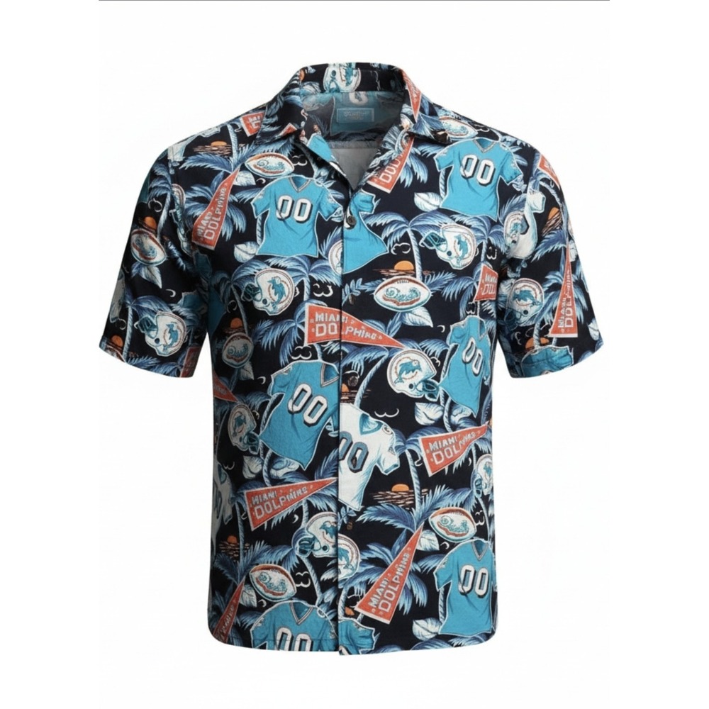 Sun‎ & Turf NFL Miami Dolphins Hawaiian AOP Button Up Shirt Size XL A8